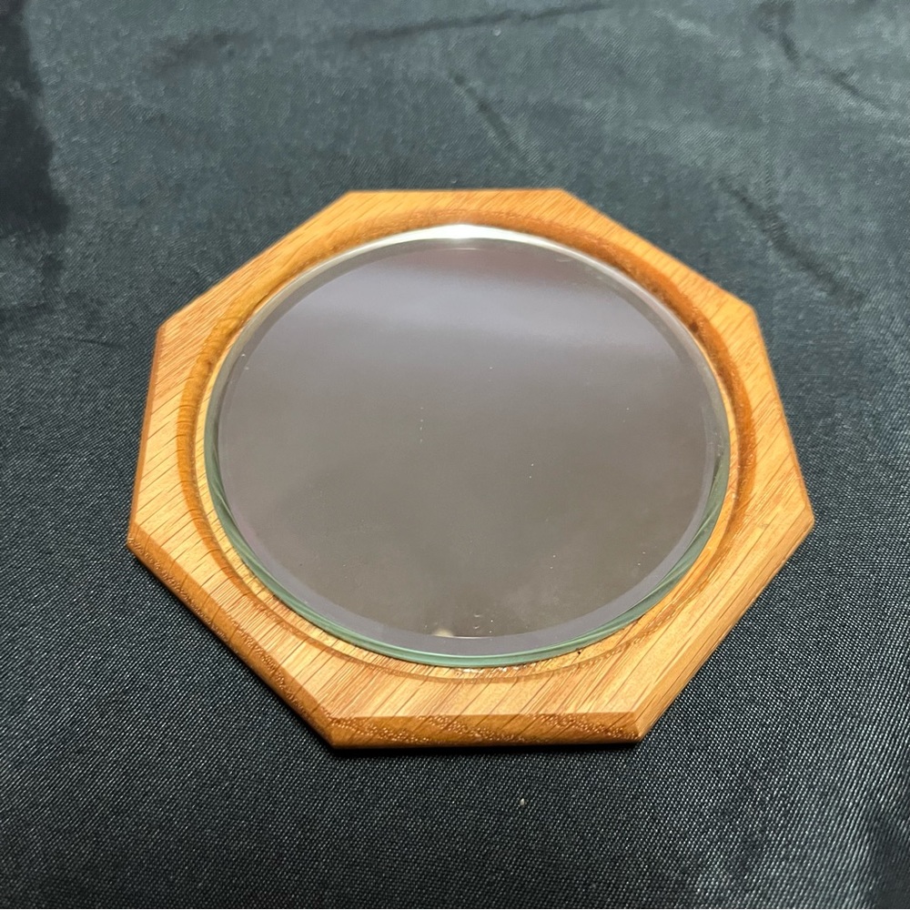 Handmade wooden compact mirror with case